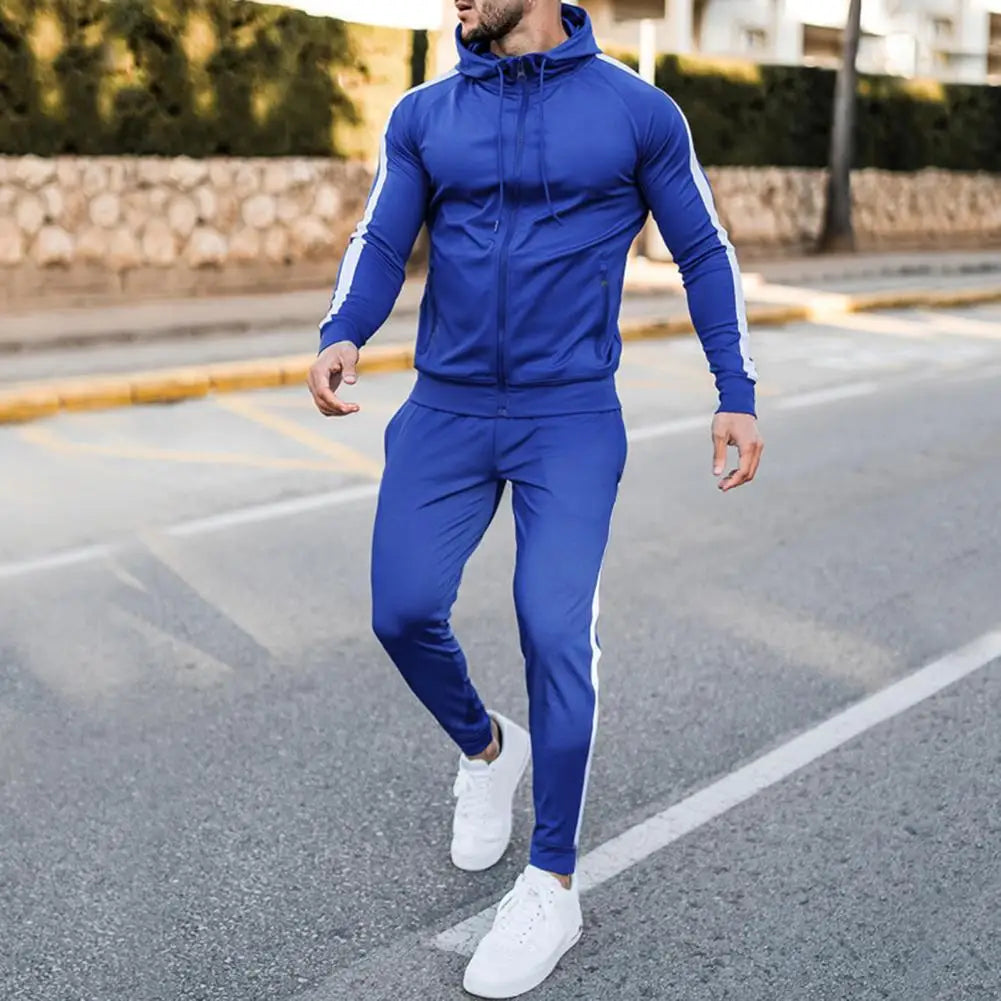 Men's Hooded Tracksuit with White Side Stripes | Relaxed Fit