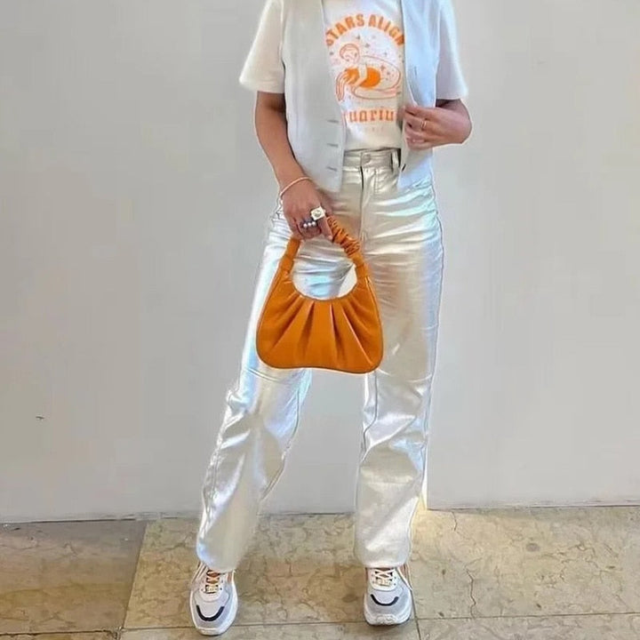 Miren | Women’s Stylish Metallic Silver Pants