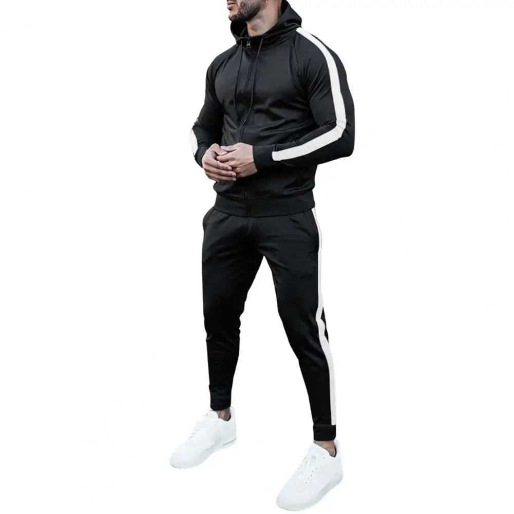 Men's Hooded Tracksuit with White Side Stripes | Relaxed Fit