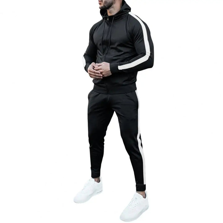 Men's Hooded Tracksuit with White Side Stripes | Relaxed Fit