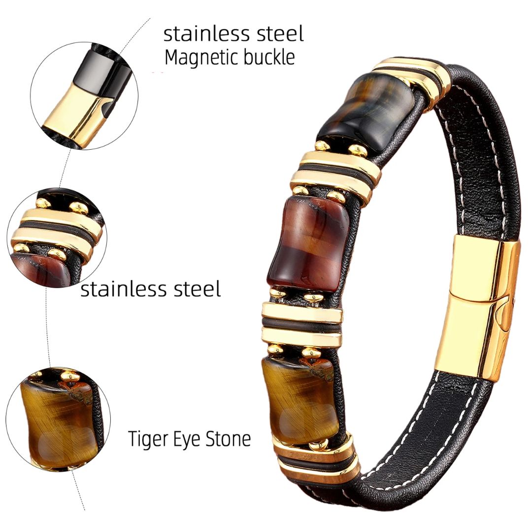 Aria | Natural Tiger’s Eye Stone Leather Bracelet