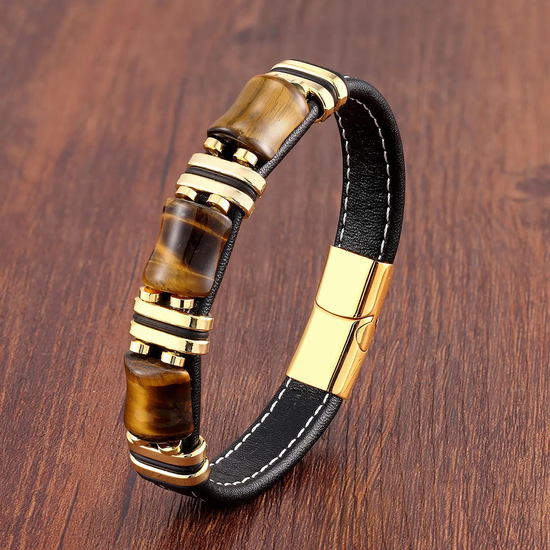 Aria | Natural Tiger’s Eye Stone Leather Bracelet
