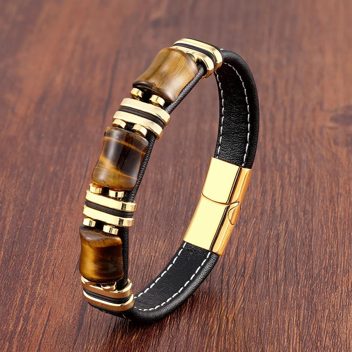 Aria | Natural Tiger’s Eye Stone Leather Bracelet