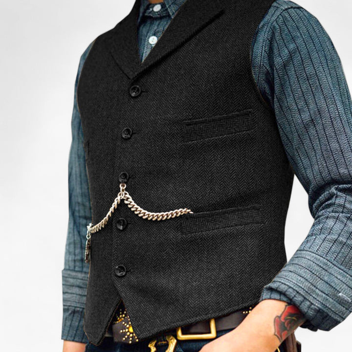Men’s Timeless Wool Vest | Classic Herringbone Design