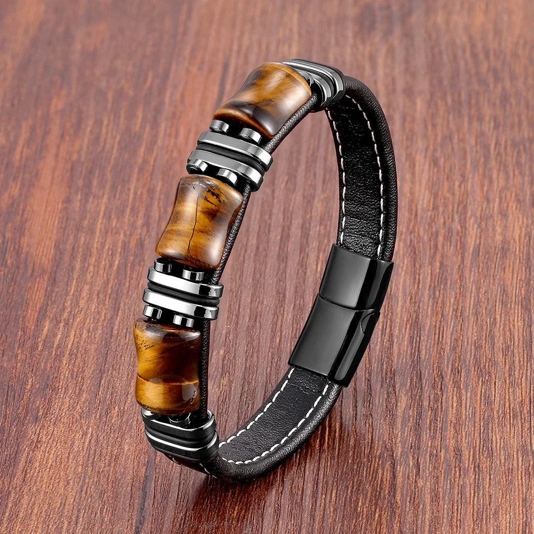 Aria | Natural Tiger’s Eye Stone Leather Bracelet