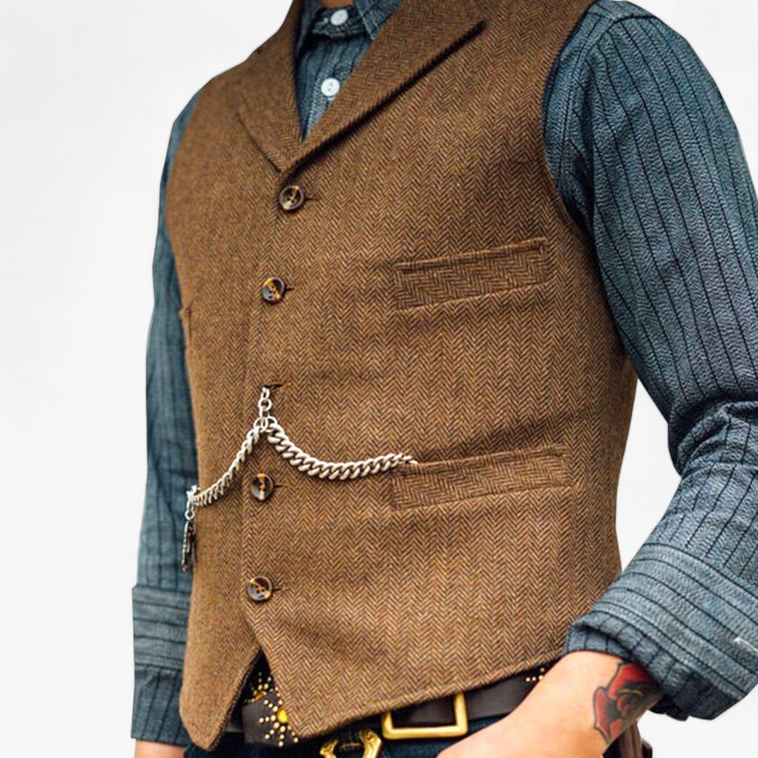 Men’s Timeless Wool Vest | Classic Herringbone Design