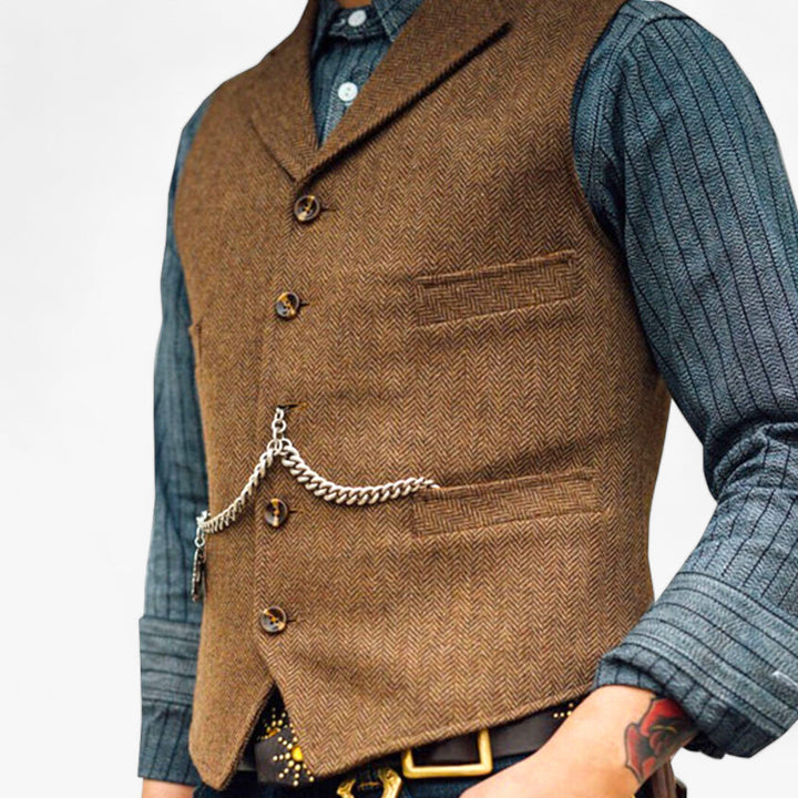 Men’s Timeless Wool Vest | Classic Herringbone Design