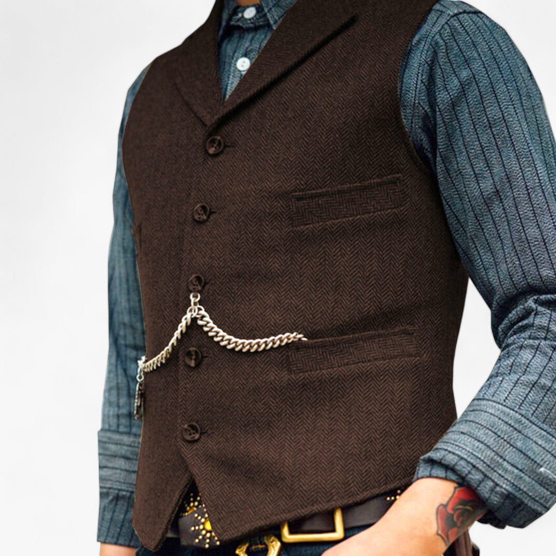 Men’s Timeless Wool Vest | Classic Herringbone Design