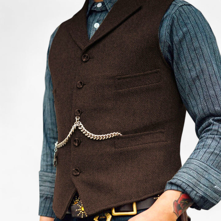 Men’s Timeless Wool Vest | Classic Herringbone Design