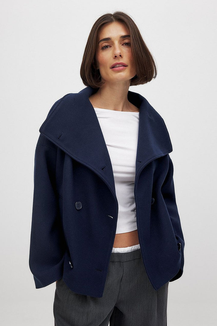 Women’s Short Oversized Double-Breasted Wool Blend Coat