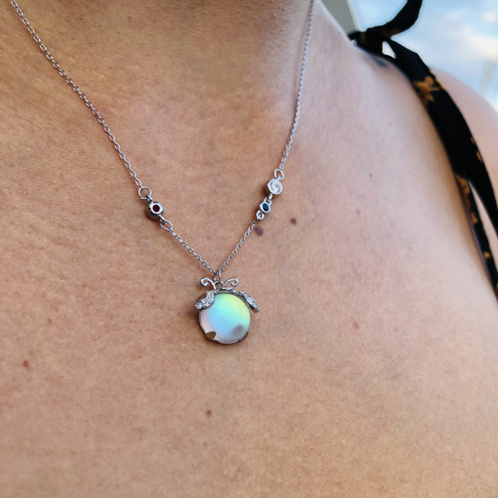 Mia | Sterling Silver Firefly Necklace with Moonstone Pendant