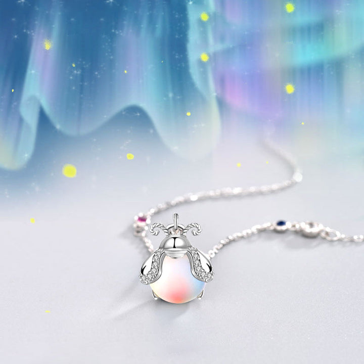Mia | Sterling Silver Firefly Necklace with Moonstone Pendant