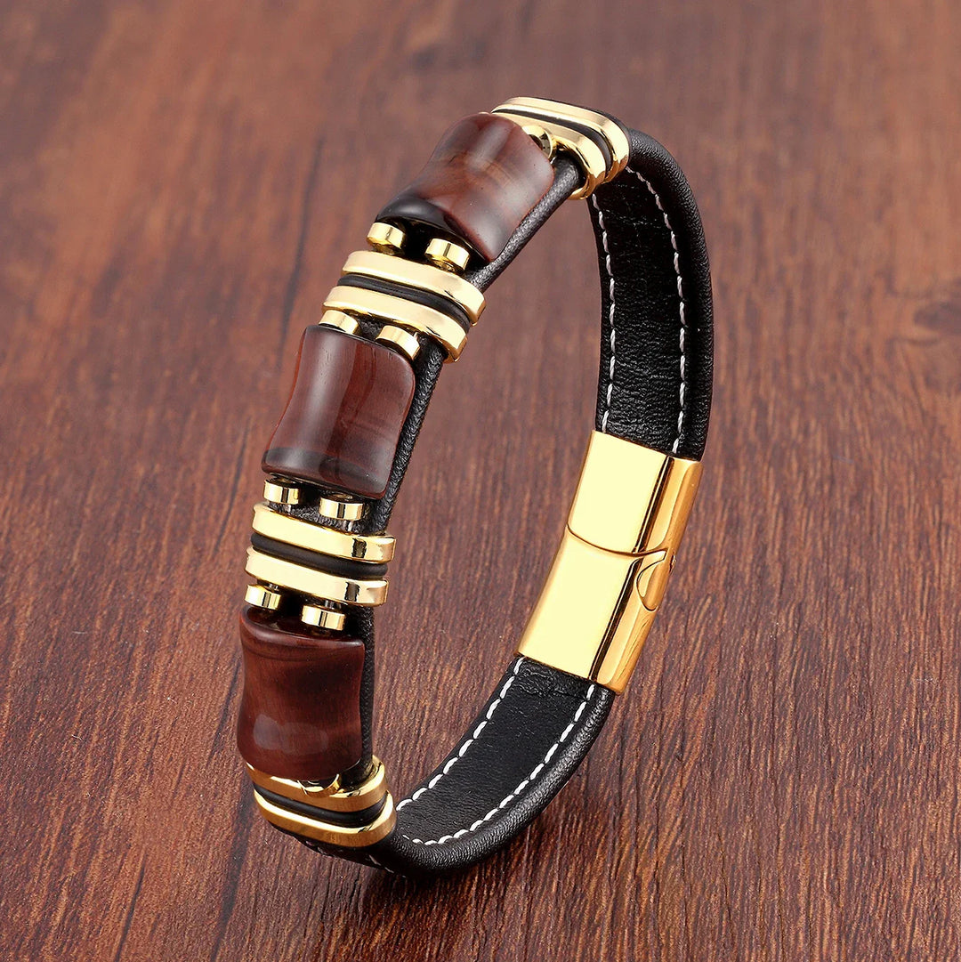 Aria | Natural Tiger’s Eye Stone Leather Bracelet