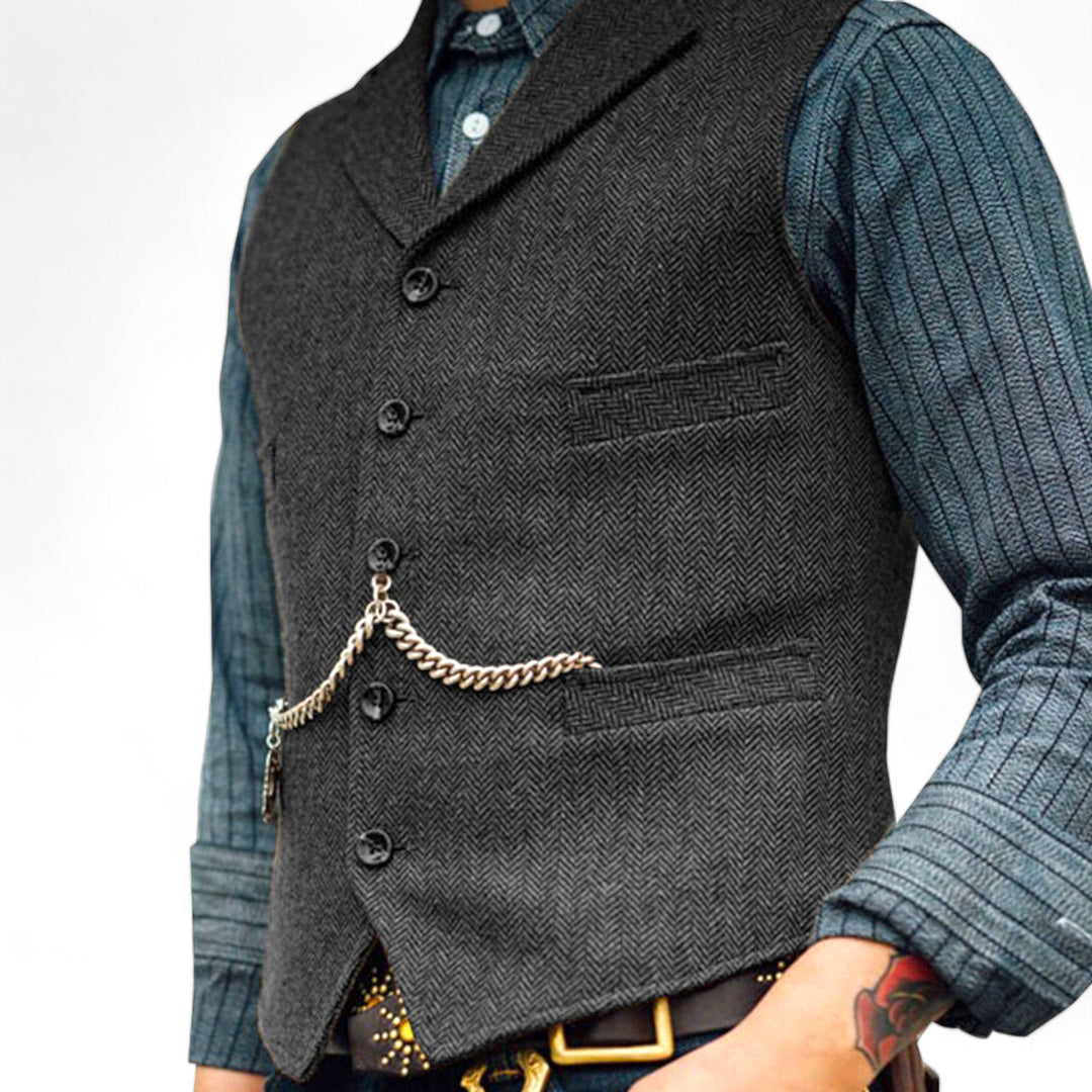 Men’s Timeless Wool Vest | Classic Herringbone Design