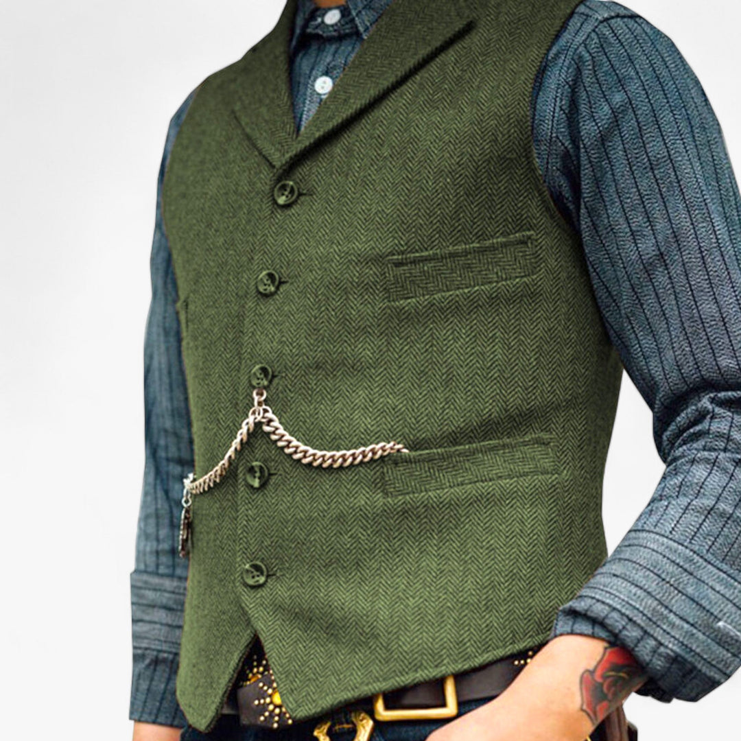 Men’s Timeless Wool Vest | Classic Herringbone Design