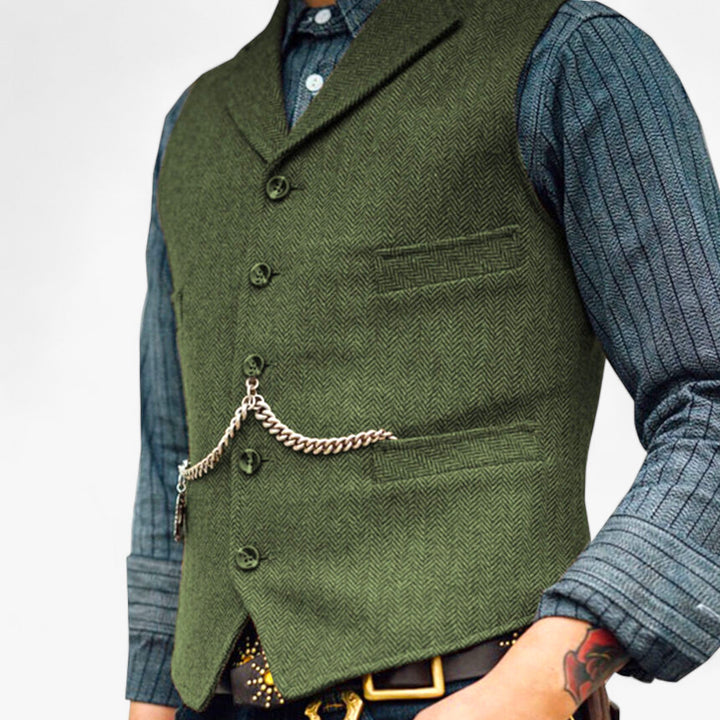Men’s Timeless Wool Vest | Classic Herringbone Design