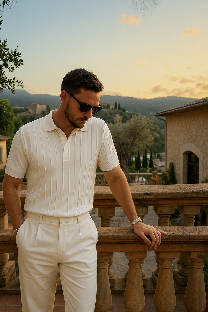 Men’s Elegant Ribbed-Knit Polo Shirt