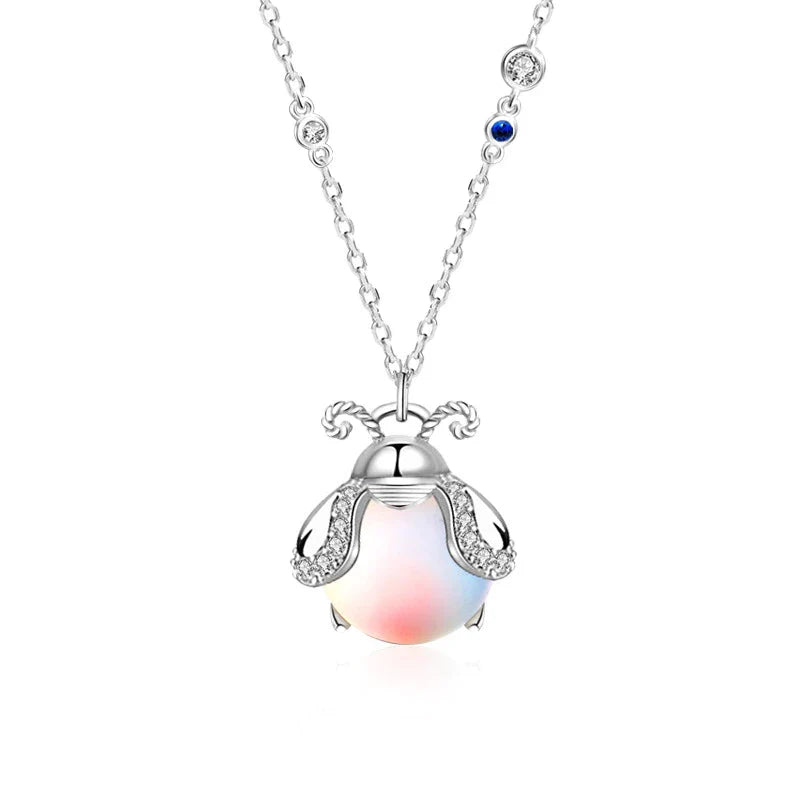 Mia | Sterling Silver Firefly Necklace with Moonstone Pendant