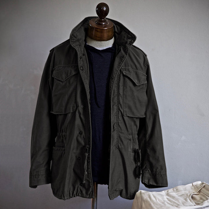 Men’s Vintage-Style Military Jacket with Concealed Hood