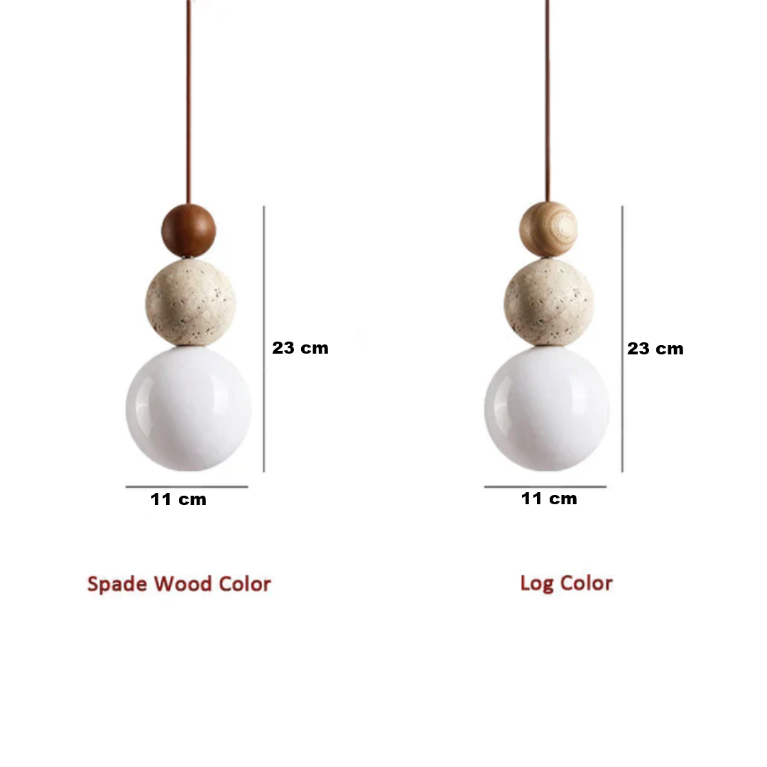 Modern Travertine and Mahogany Pendant Light