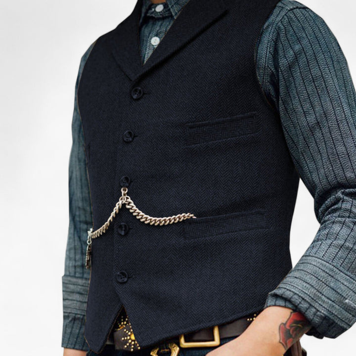 Men’s Timeless Wool Vest | Classic Herringbone Design