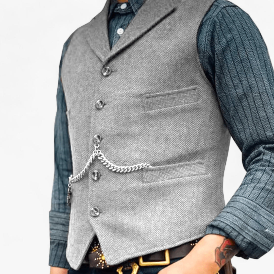 Men’s Timeless Wool Vest | Classic Herringbone Design
