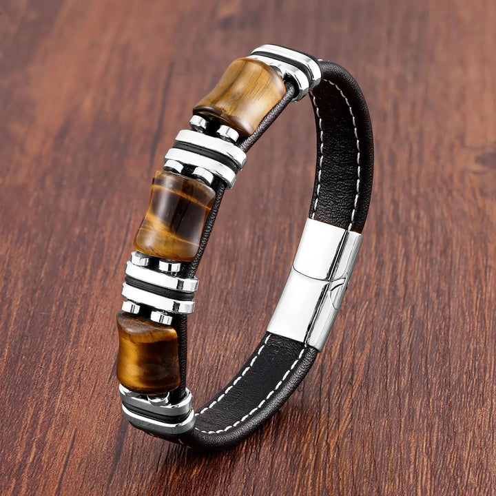 Aria | Natural Tiger’s Eye Stone Leather Bracelet