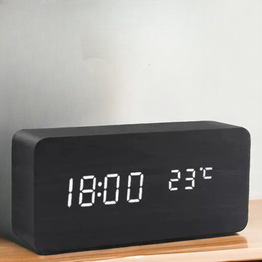 Wood Look LED Alarm Clock | Retro Digital Table Clock Gift