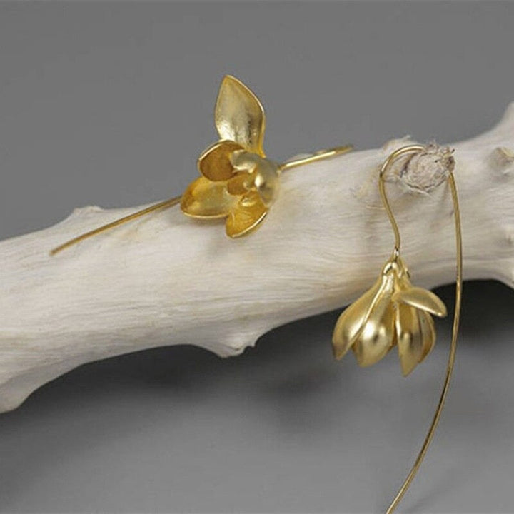 Magnolia Flower Dangle Earrings | Elegant Drop Floral Jewelry