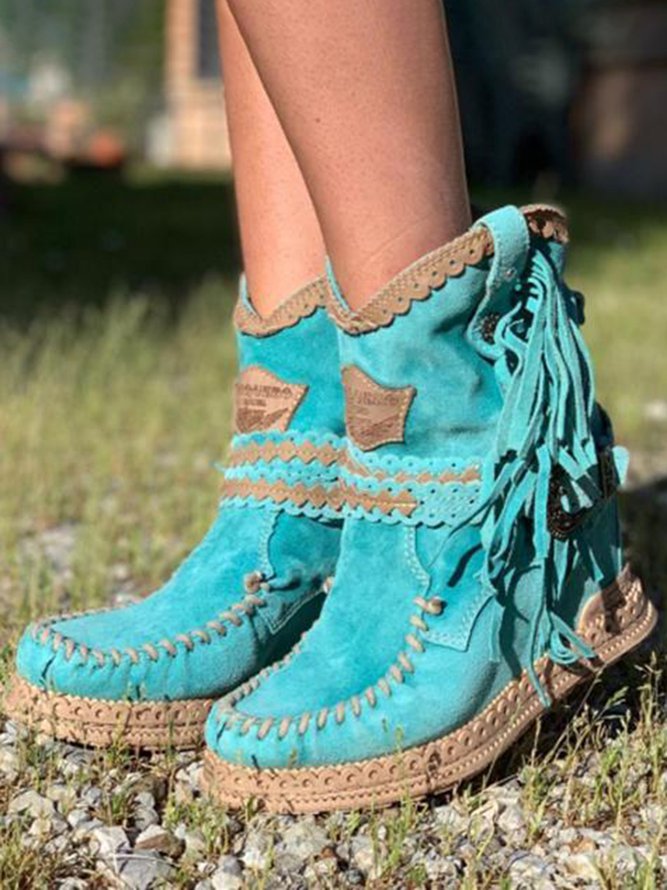 Womens Boho Western Fringe Boots
