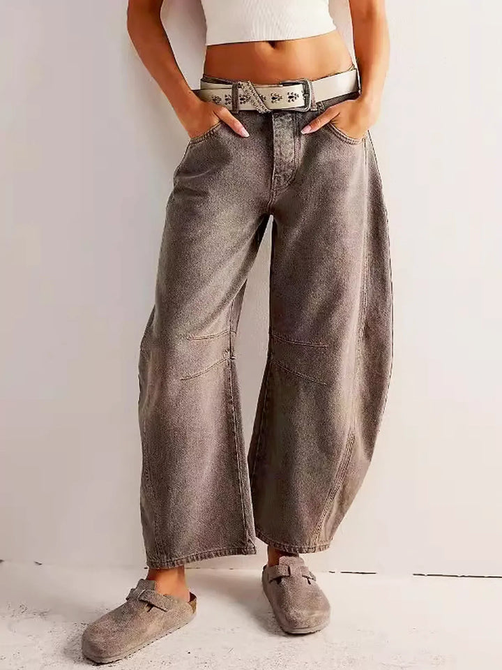 Women’s Wide-Leg Printed Jeans | Mid-Rise Stretch Cotton Mix
