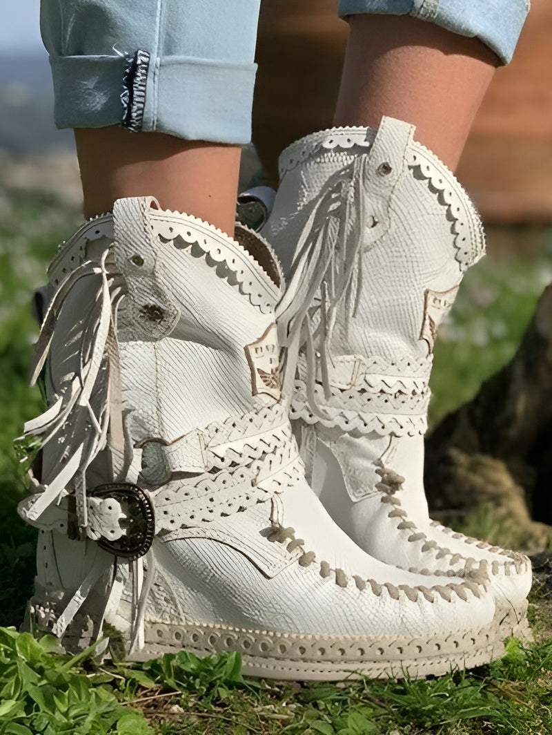 Womens Boho Western Fringe Boots