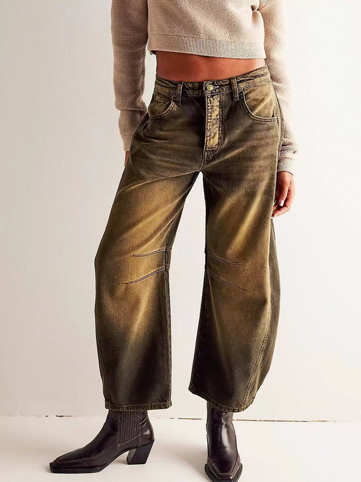 Women’s Wide-Leg Printed Jeans | Mid-Rise Stretch Cotton Mix