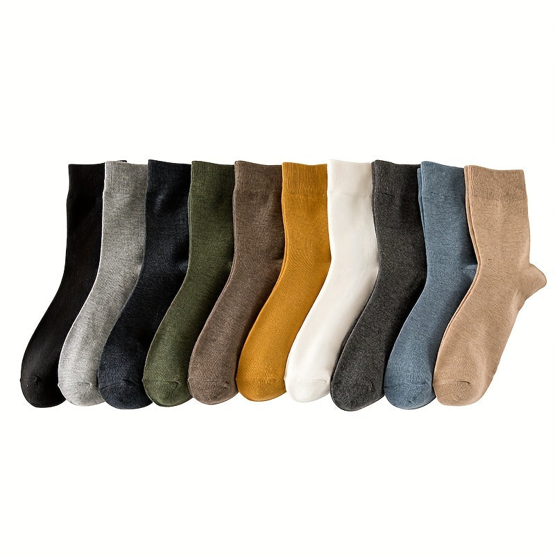 10 Pairs of Men's Cotton Blend Crew Socks | 10 Unique Colors