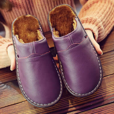 Unisex Waterproof Faux Leather Slippers | Warm Inside