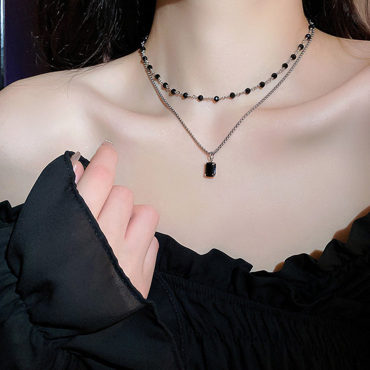 Double Strand Necklace with Black Pearls