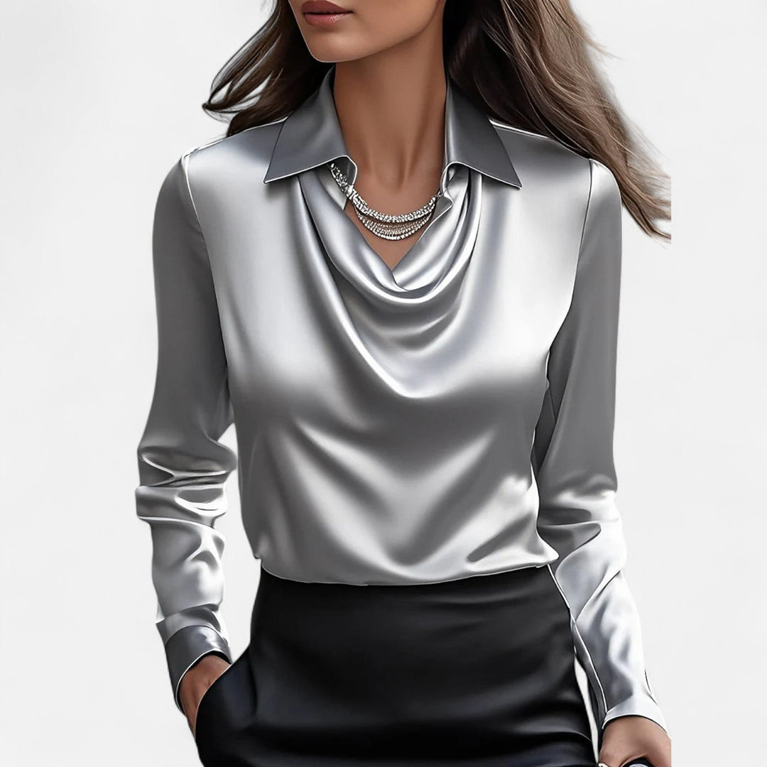 Women’s Satin Blouse with Draped Neckline