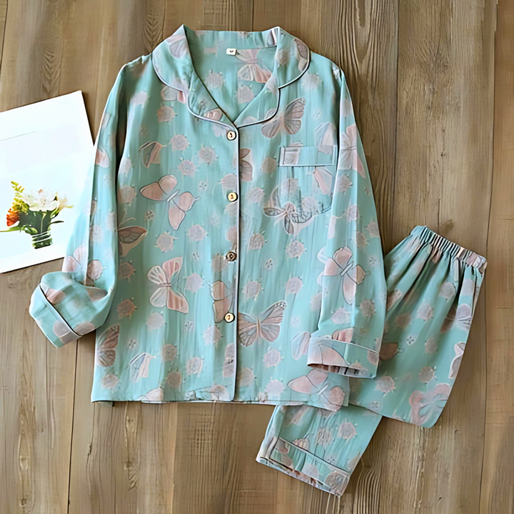 Women's 2-Piece Cotton Lounge Set | Butterfly Print Top & Pants