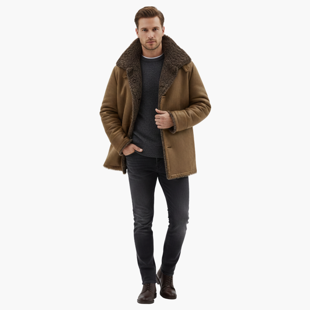 Men’s Winter Coat | Large Collar Button-Up Jacket