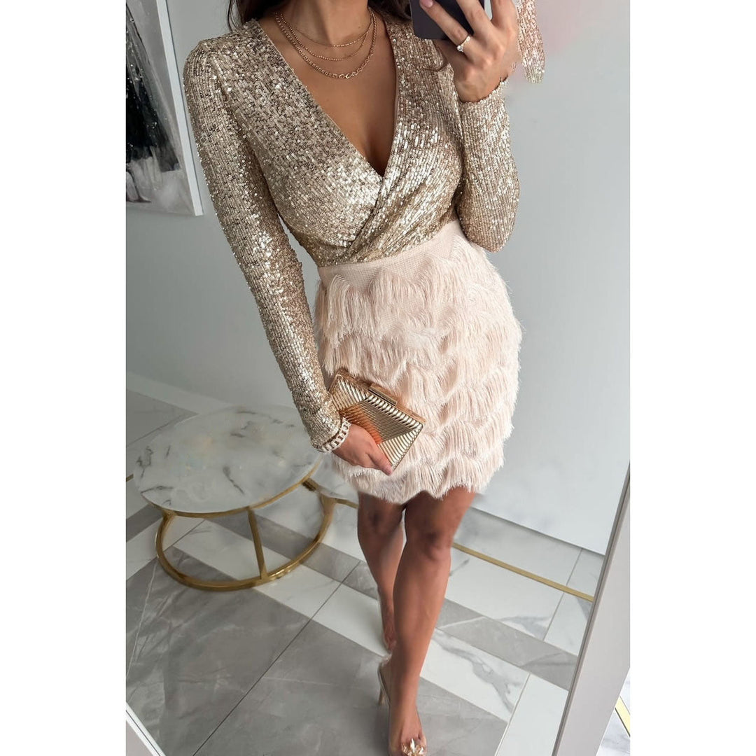 Elegant Fringe Party Dress | Glitter Mini for Women
