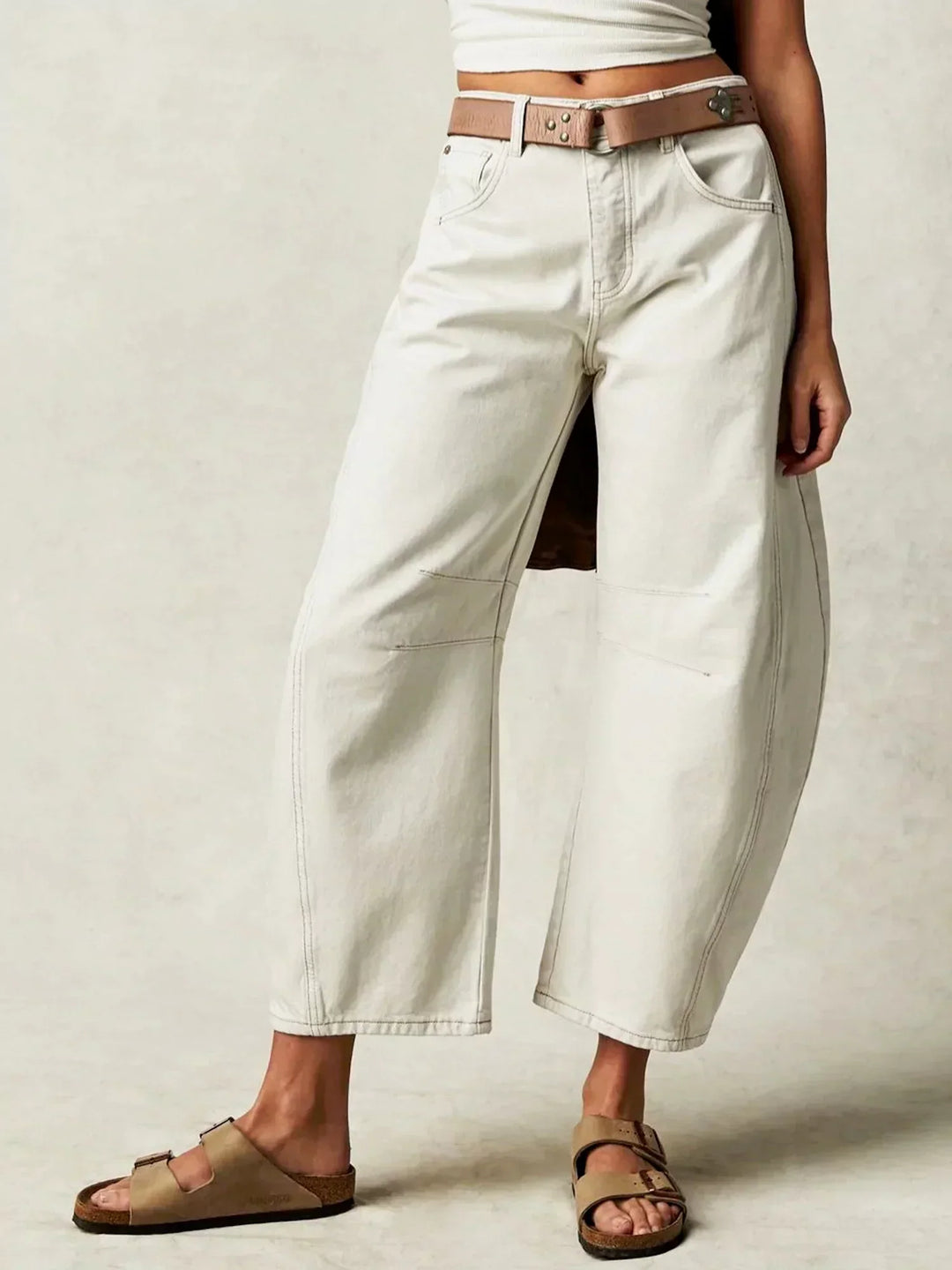 Women’s Wide-Leg Printed Jeans | Mid-Rise Stretch Cotton Mix