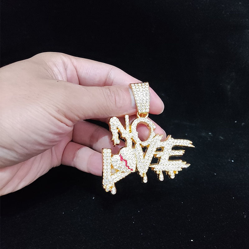 Hip Hop Cuban Chain Necklace with 'NO LOVE' Pendant