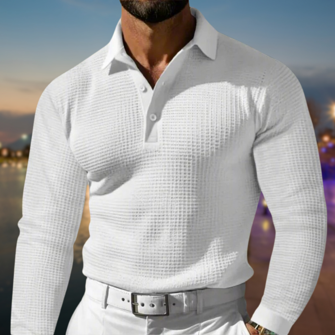 Comfort Polo Sweater | Men’s Soft Knit Long-Sleeve Piqué Top