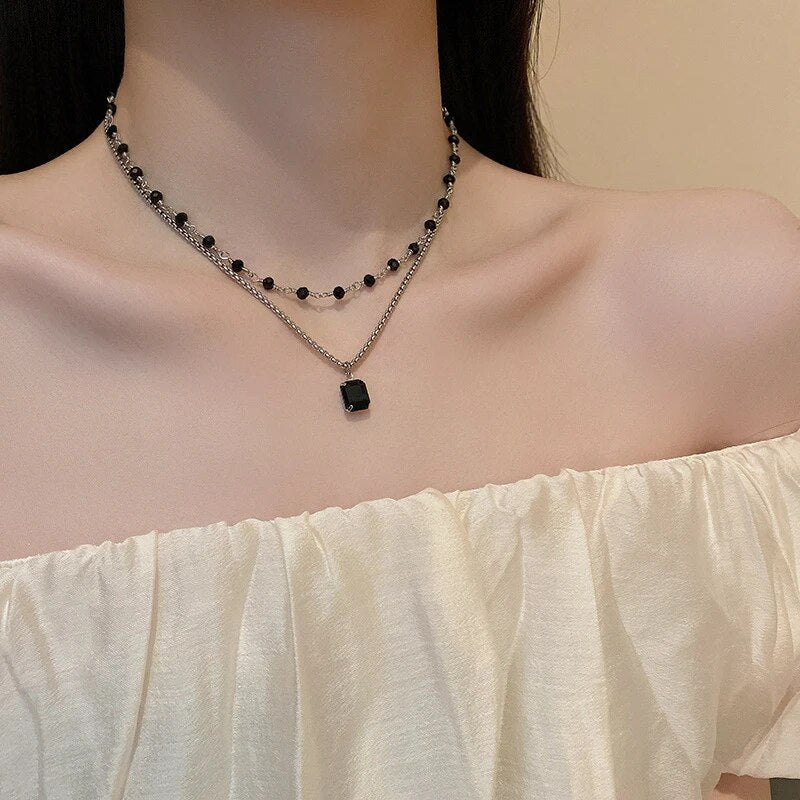 Double Strand Necklace with Black Pearls