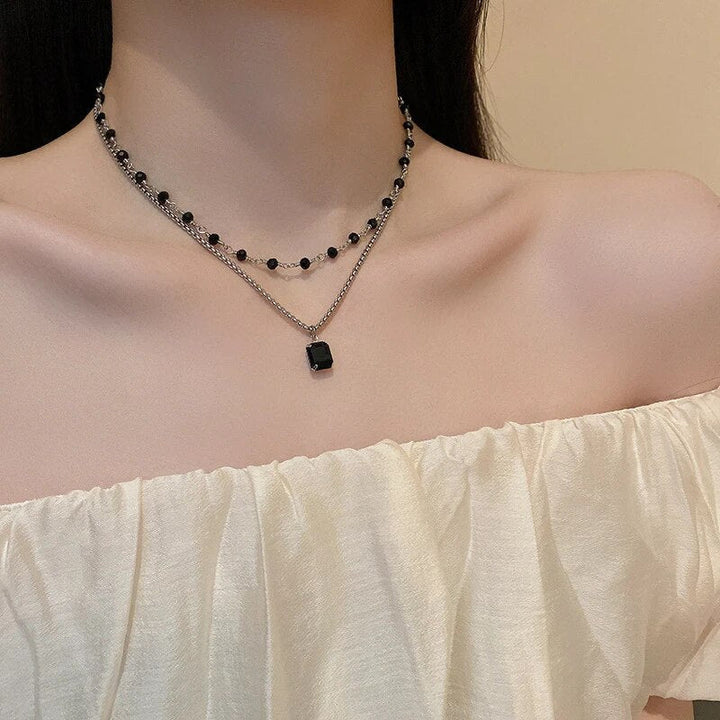 Double Strand Necklace with Black Pearls
