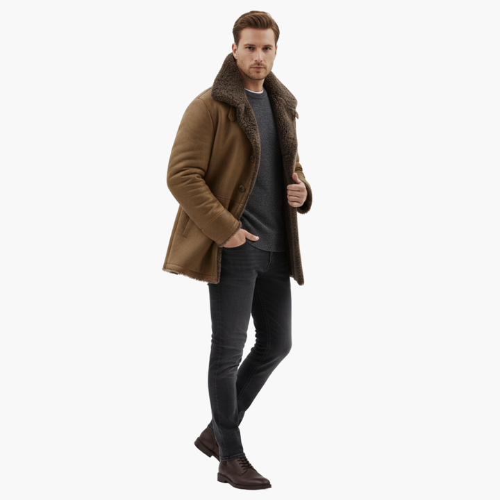 Men’s Winter Coat | Large Collar Button-Up Jacket