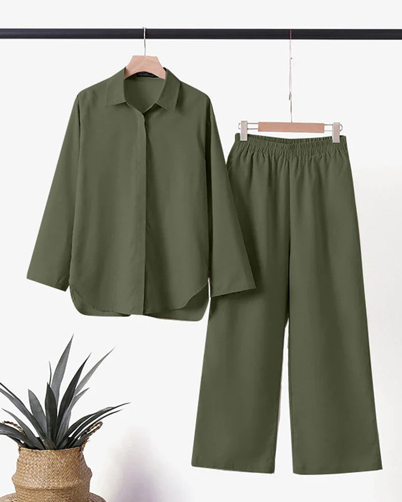 Syrena | Women's 2‑Piece Outfit with Button-Up Shirt & Wide-Leg Pants