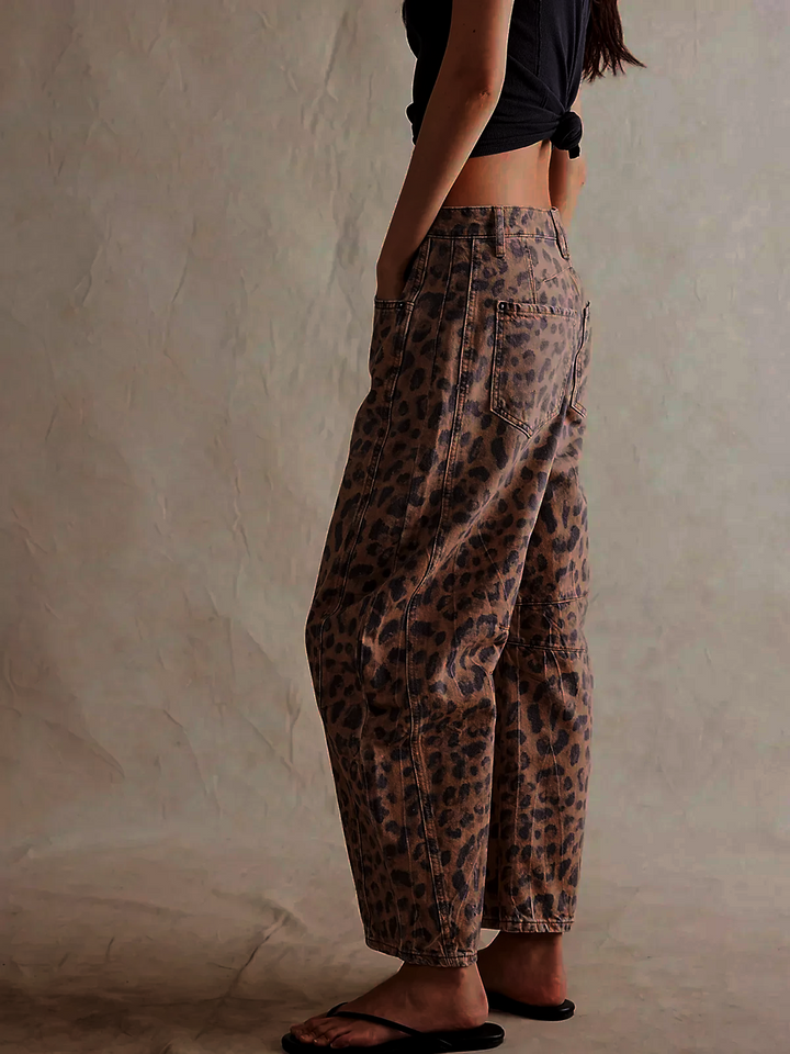 Women’s Wide-Leg Printed Jeans | Mid-Rise Stretch Cotton Mix
