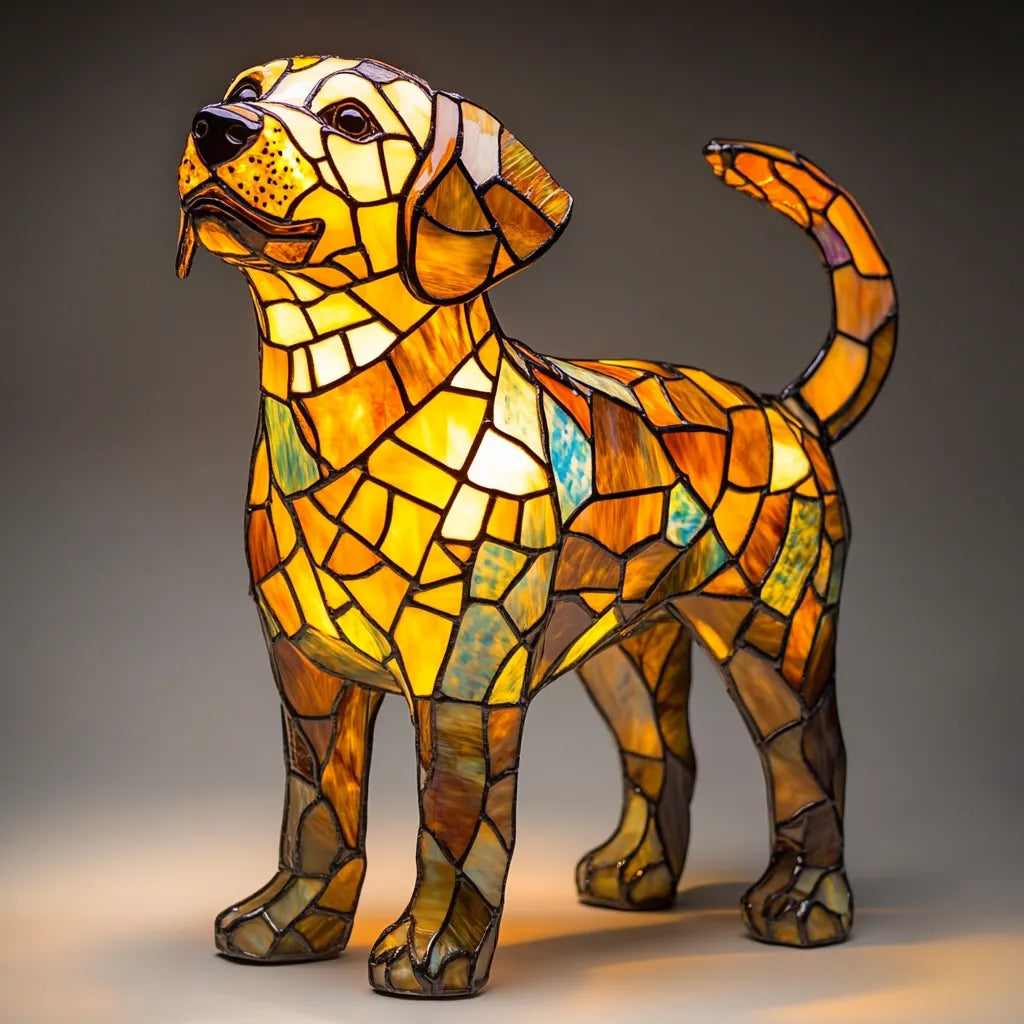 Handmade Stained Glass Dog Lamp | Light for Dog Lovers