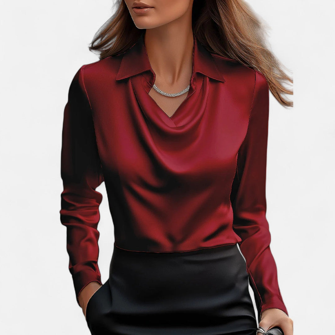 Women’s Satin Blouse with Draped Neckline